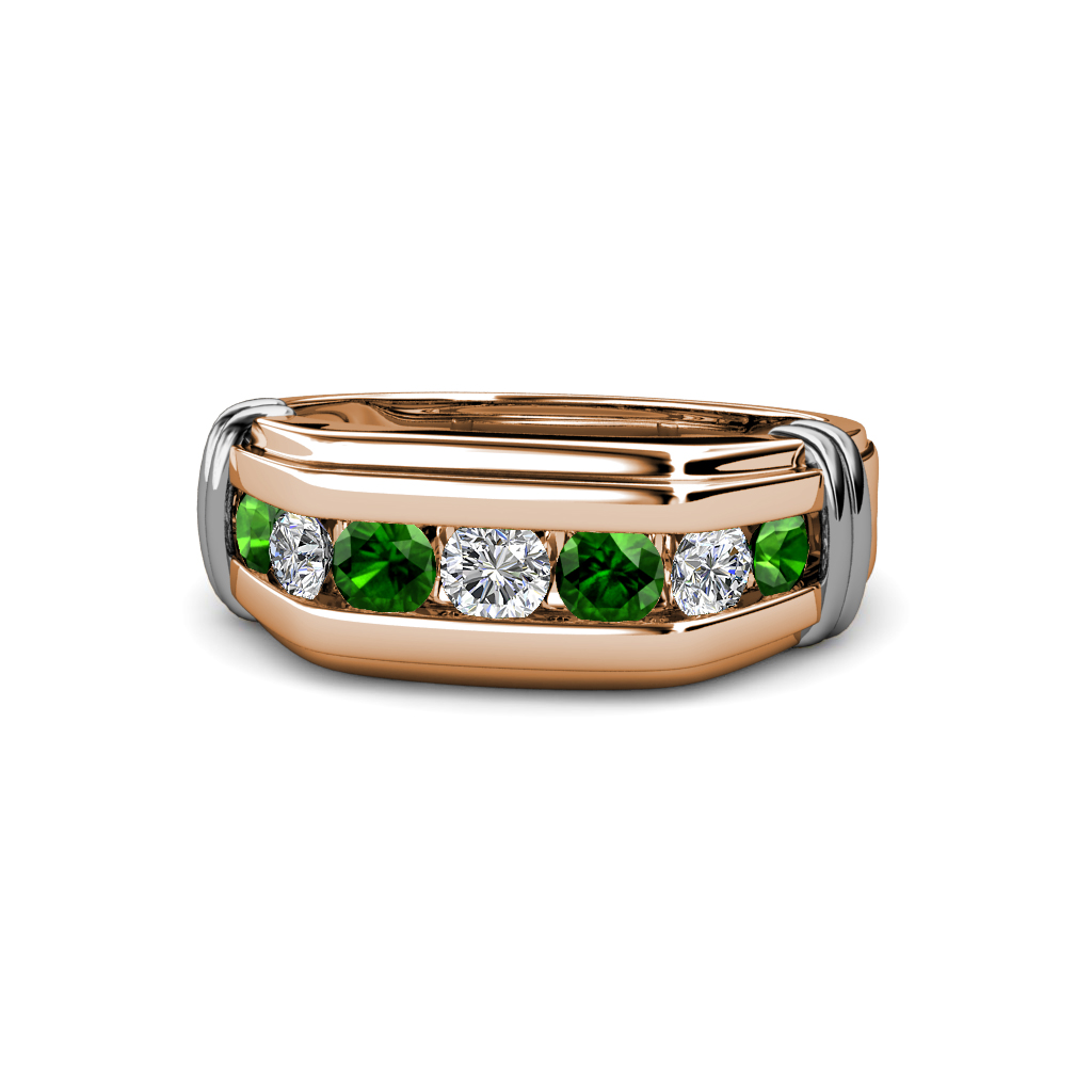 Brad Round Green Garnet and Diamond 7 Stone Men Wedding Ring (8.5 mm) 